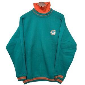 The Game Vintage Miami Dolphins Sweatshirt Teal Orange Mock Neck Mens Large